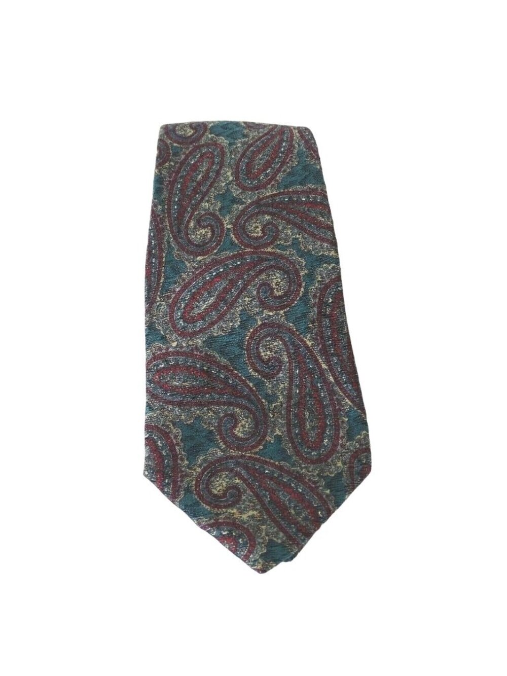 Vintage 70s Don Loper Tie Necktie Men Italian Silk Paisley Green Burgundy Red